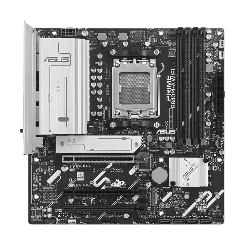 ASUS Prime B840M-A WiFi CSM DDR5 Motherboard 1 ASUS Prime B840M‑A WiFi CSM DDR5 micro‑ATX motherboard front view