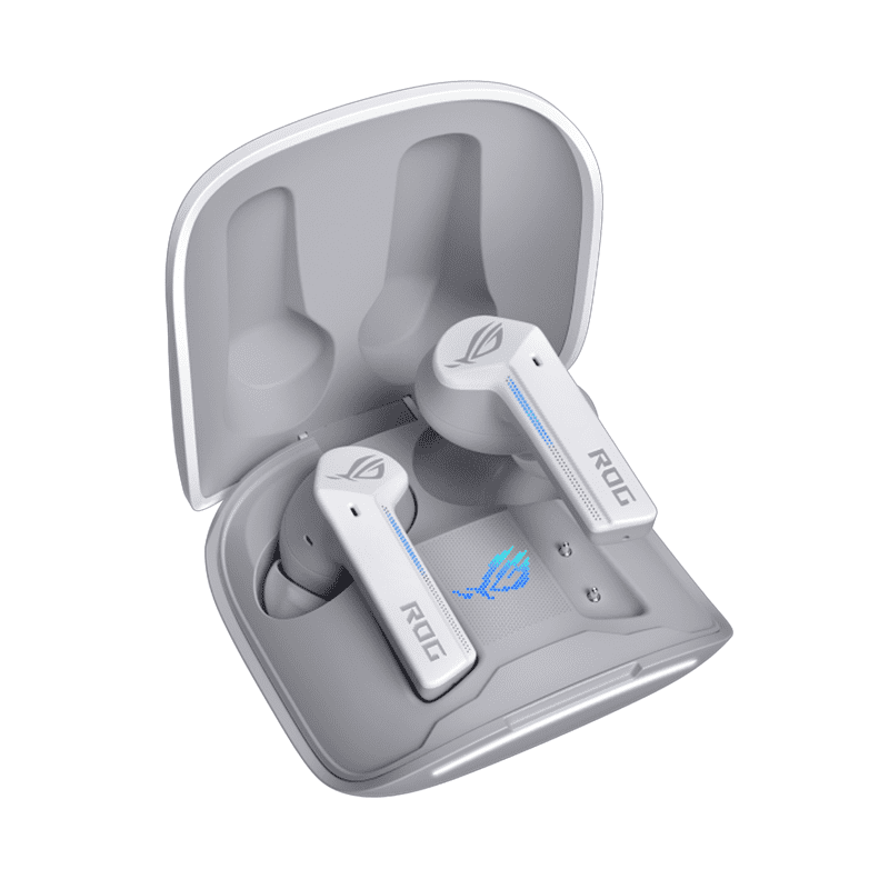 ROG Cetra True Wireless Gaming Earbuds white charging case