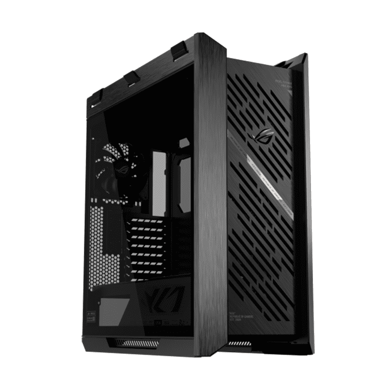 ROG Strix Helios II EATX mid-tower gaming case with dual tempered glass panels and aluminum front panel