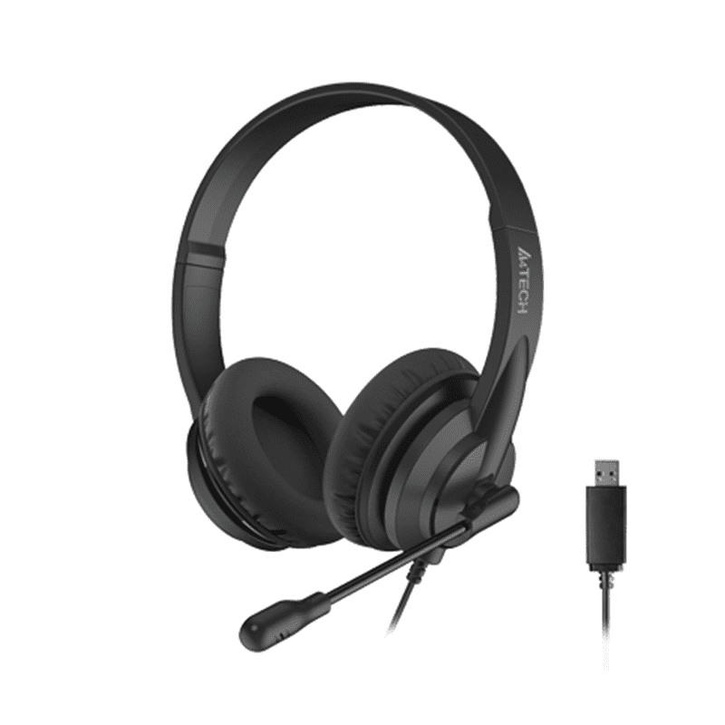A4Tech HU-10 USB wired over-ear headset black front view