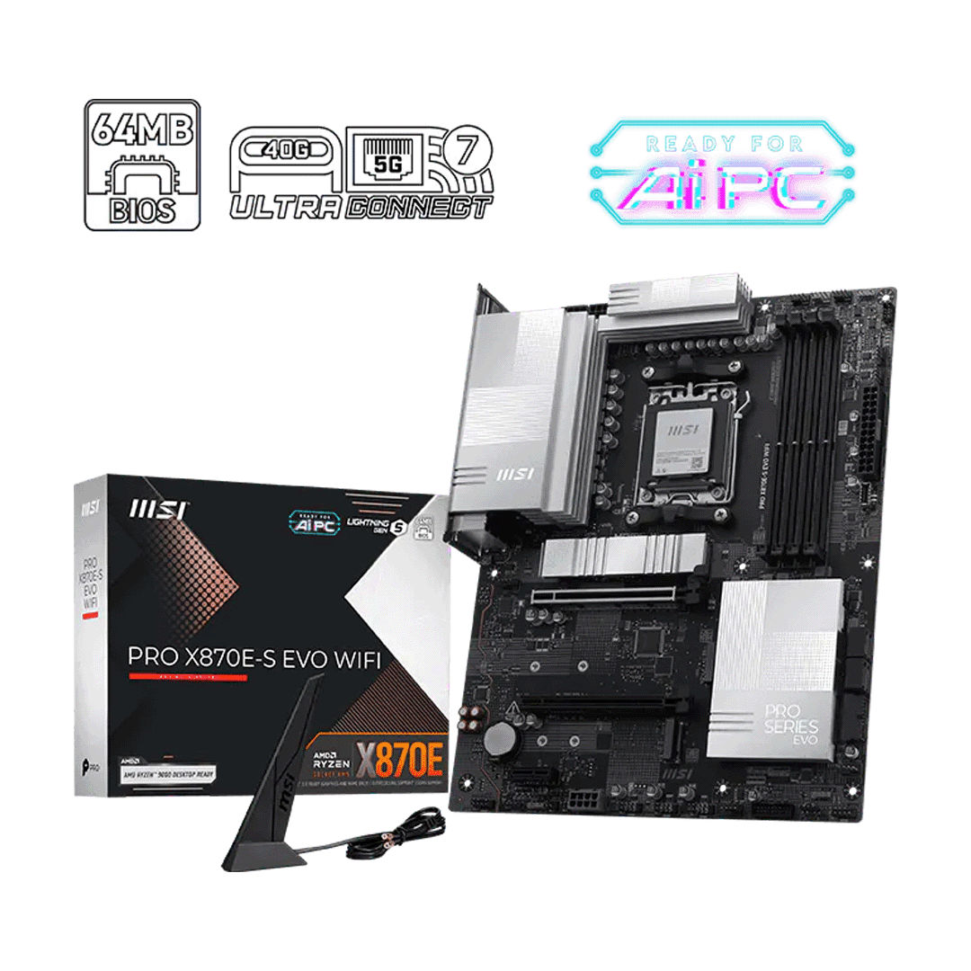 MSI PRO X870E-S EVO WIFI AM5 DDR5 WiFi 7 Motherboard 1 MSI PRO X870E-S EVO WIFI AM5 DDR5 motherboard