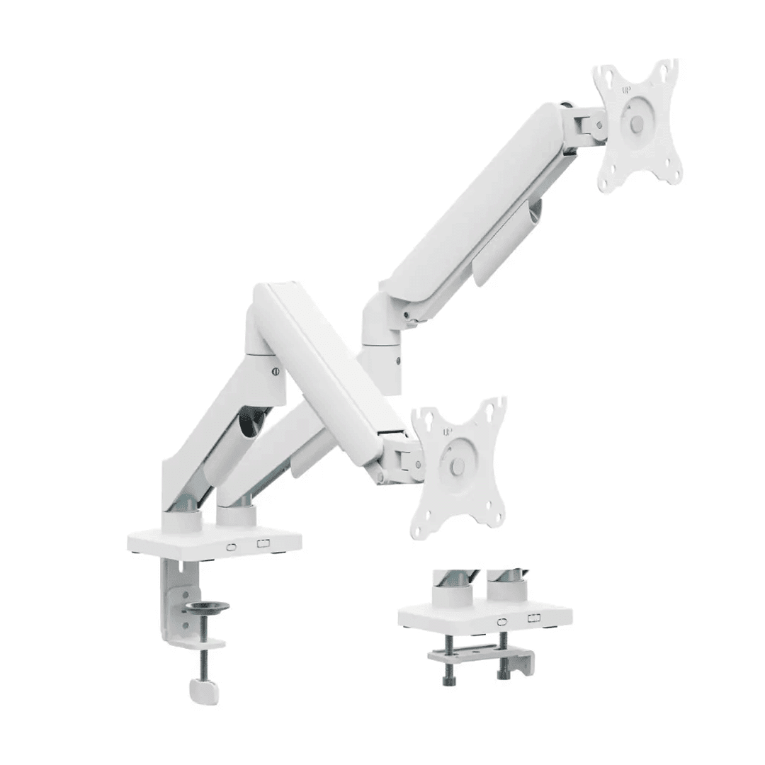 MXG EMA-24W Dual Monitor Arm White Mechanical Spring Monitor Mount 1 MXG EMA-24W mechanical spring dual monitor mount