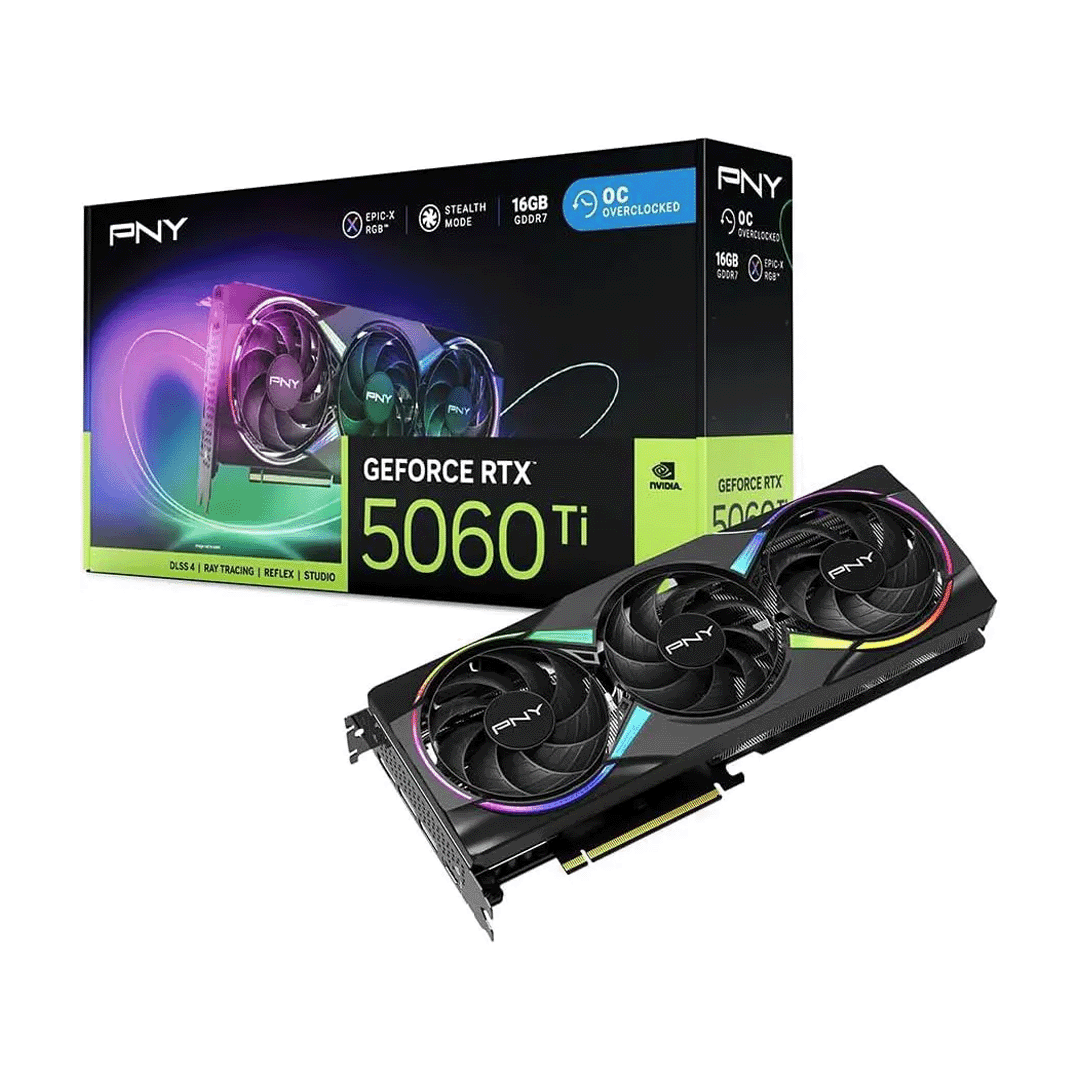 PNY GeForce RTX 5060 Ti 16GB Epic-X RGB OC Triple Fan Graphics Card 1 PNY GeForce RTX 5060 Ti 16GB Epic-X RGB OC Graphics Card